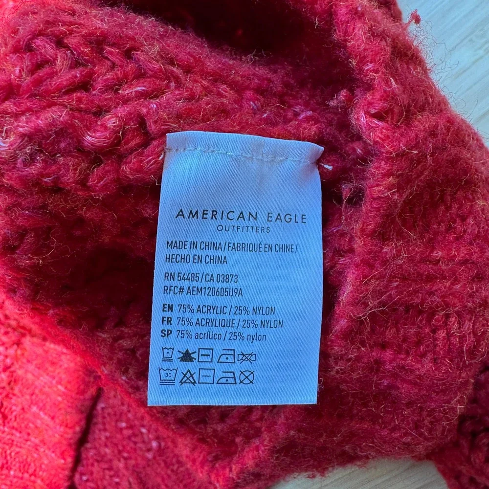 American Eagle Red Chunky Ribbed Knit Cropped Sweater Womens‎ XL Vibrant